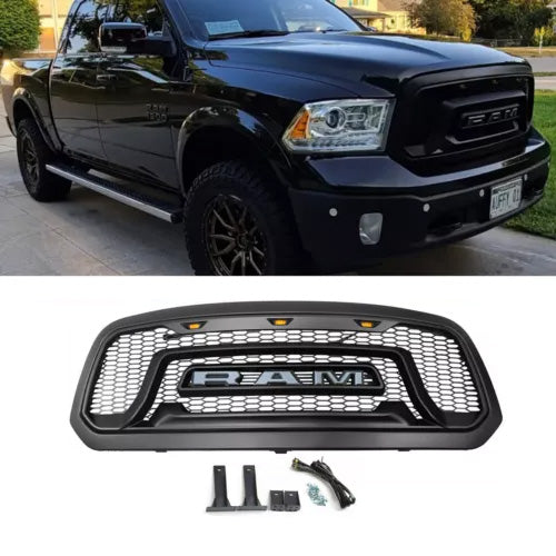 Matte Black Front Grille Rebel Style w/LED Lights for 2013-2018 Dodge Ram 1500(No "RAM" Letter)