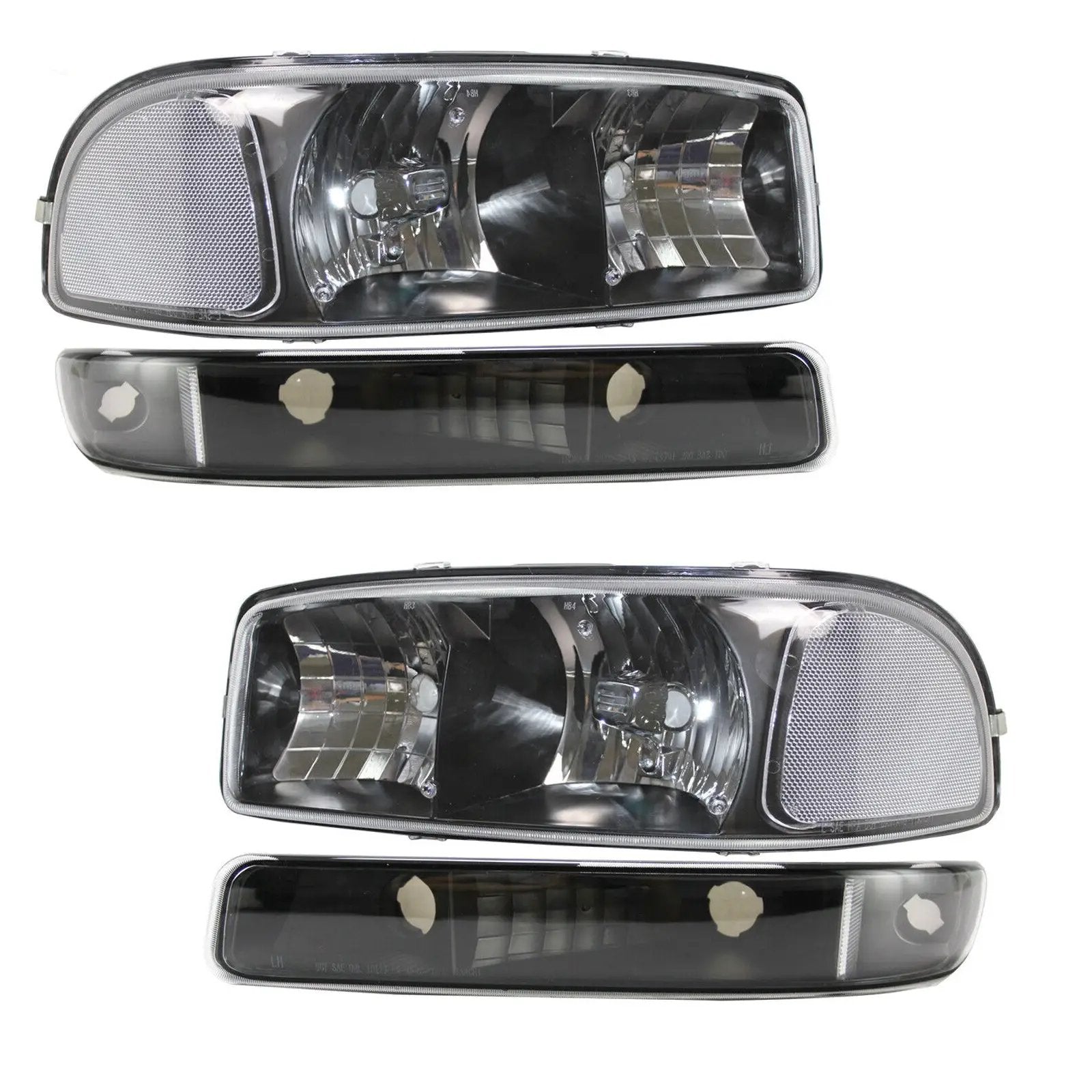 Black Headlights Bumper Lamps Fits 1999-2006 GMC Sierra 1500 Yukon XL