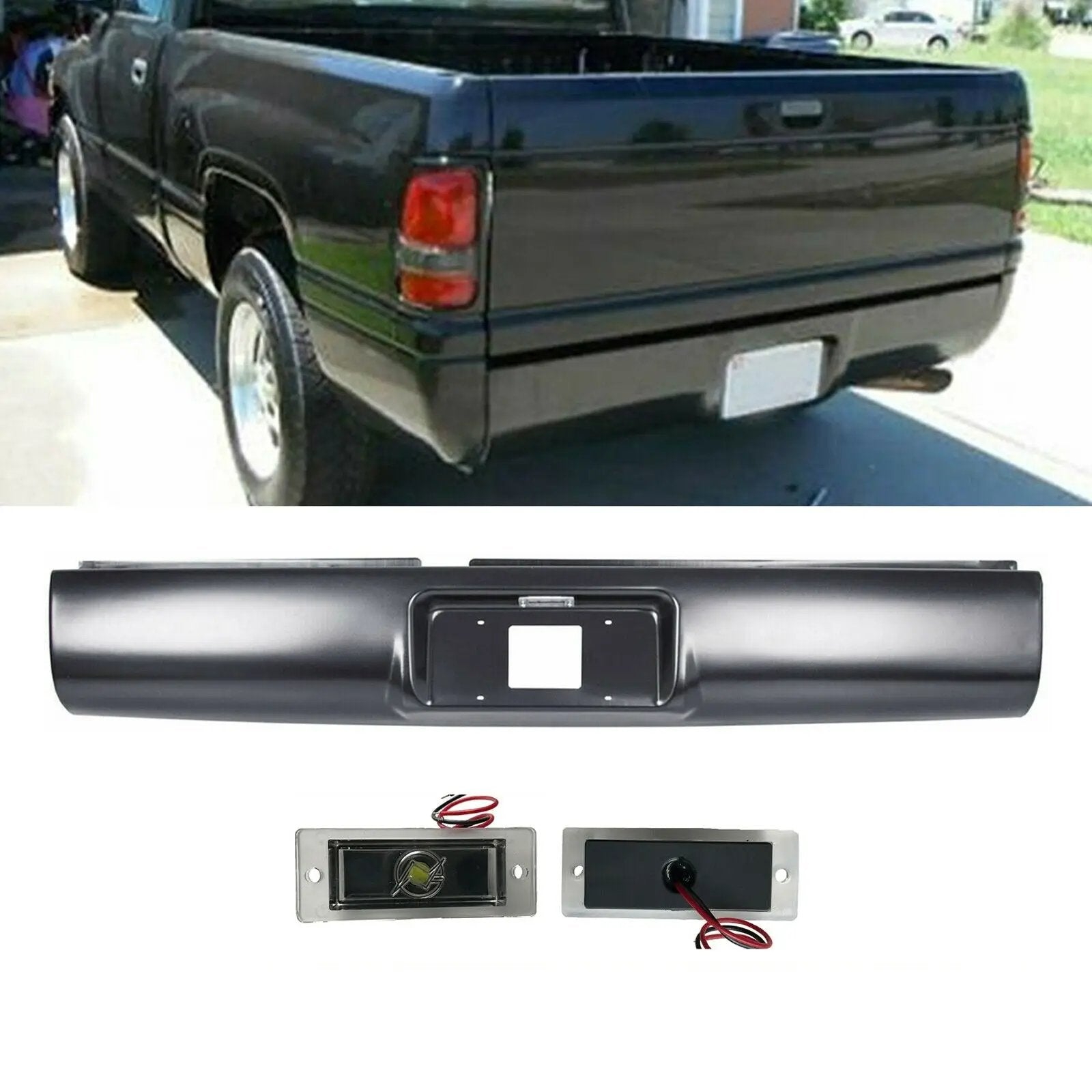 Rear Bumper Roll Pan w/LED License Lamp for 1994-2003 Chevy GMC S10 Sonoma
