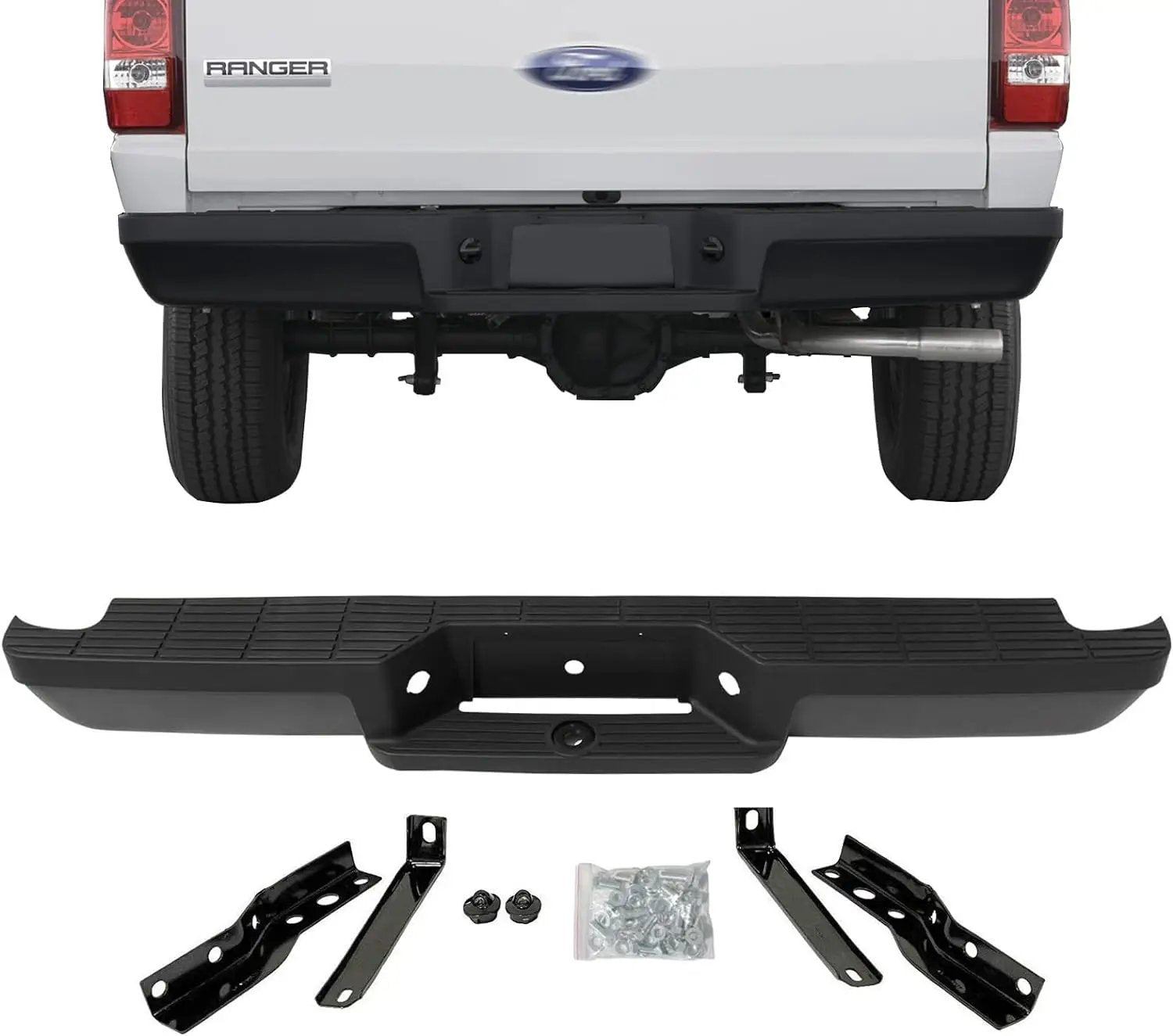 Black Steel Rear Step Bumper for 1993-2011 Ford Ranger Fleetside