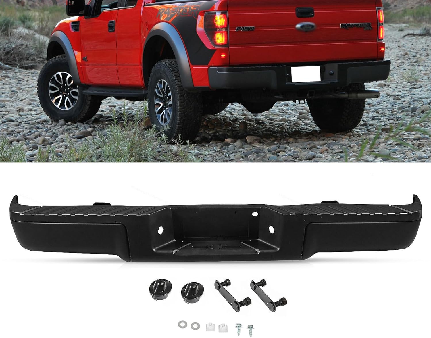 Black Rear Step Bumper w/o Sensor Holes Assembly for 2009-2014 Ford F150 F-150