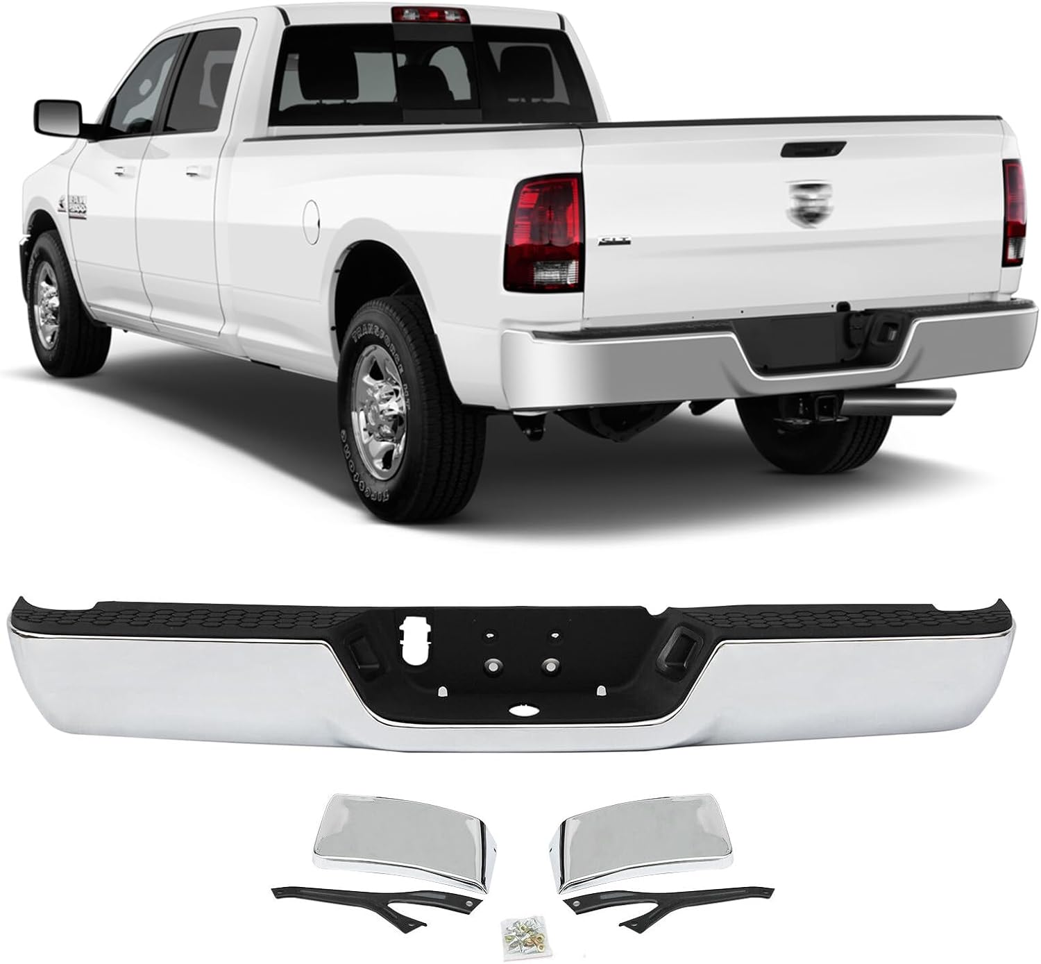 Chrome Rear Step Bumper Assembly for 2009-2018 Dodge Ram 1500 2010-2012 2500 3500