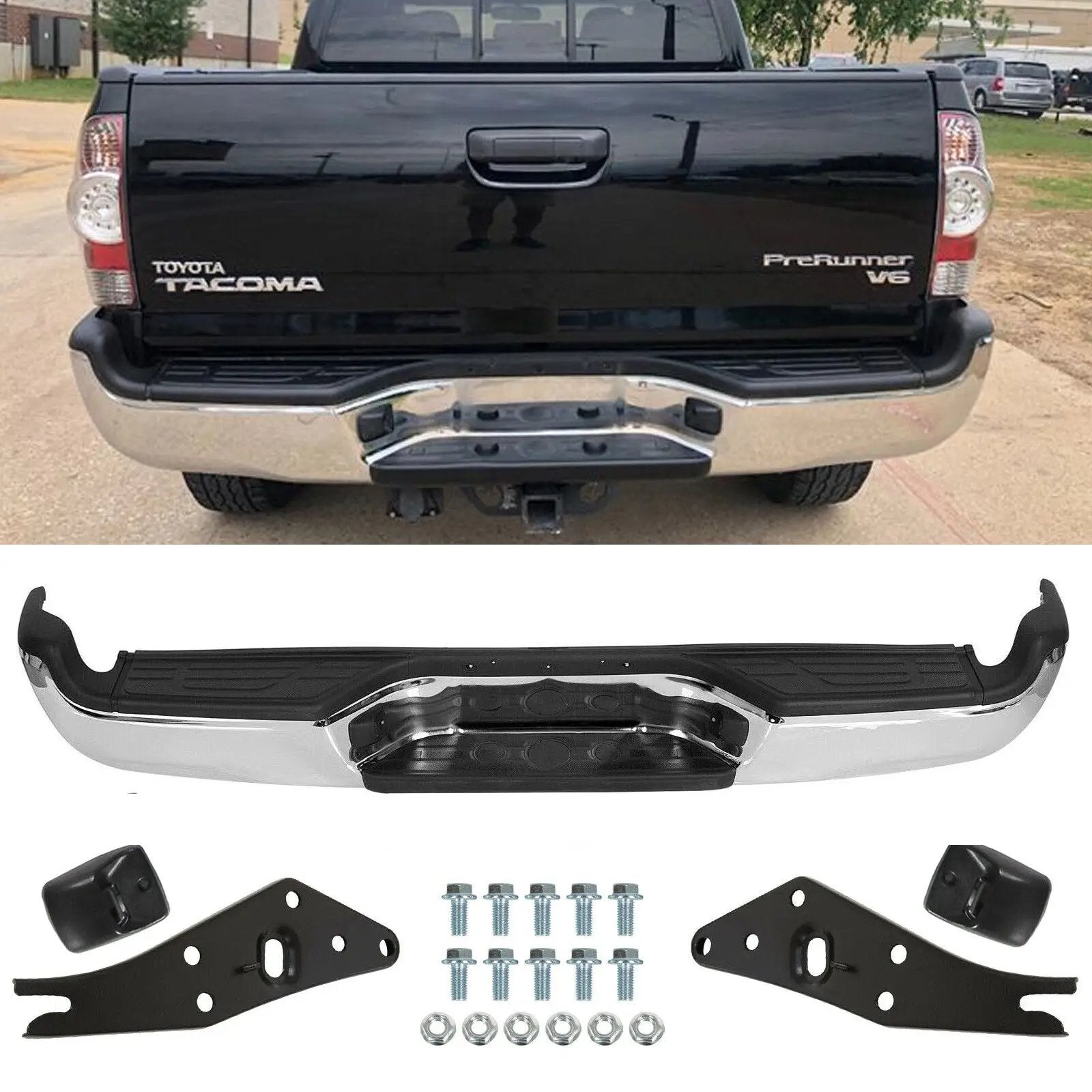 Chrome Rear Step Bumper Assembly For 2005-2015 Toyota Tacoma Pickup