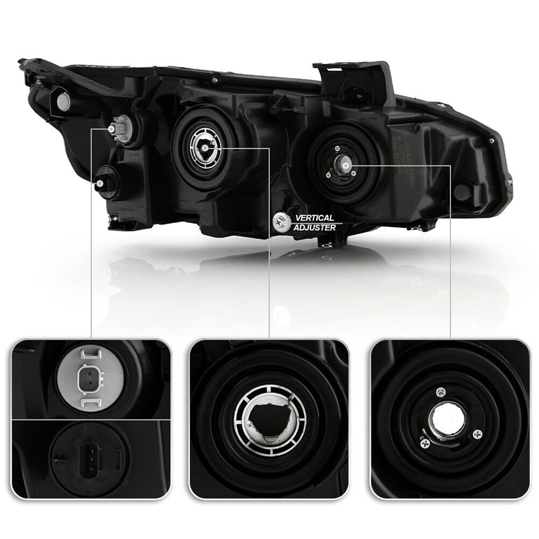 Pair Black Housing Headlights Lamps Assembly for 2016-2020 Honda Civic