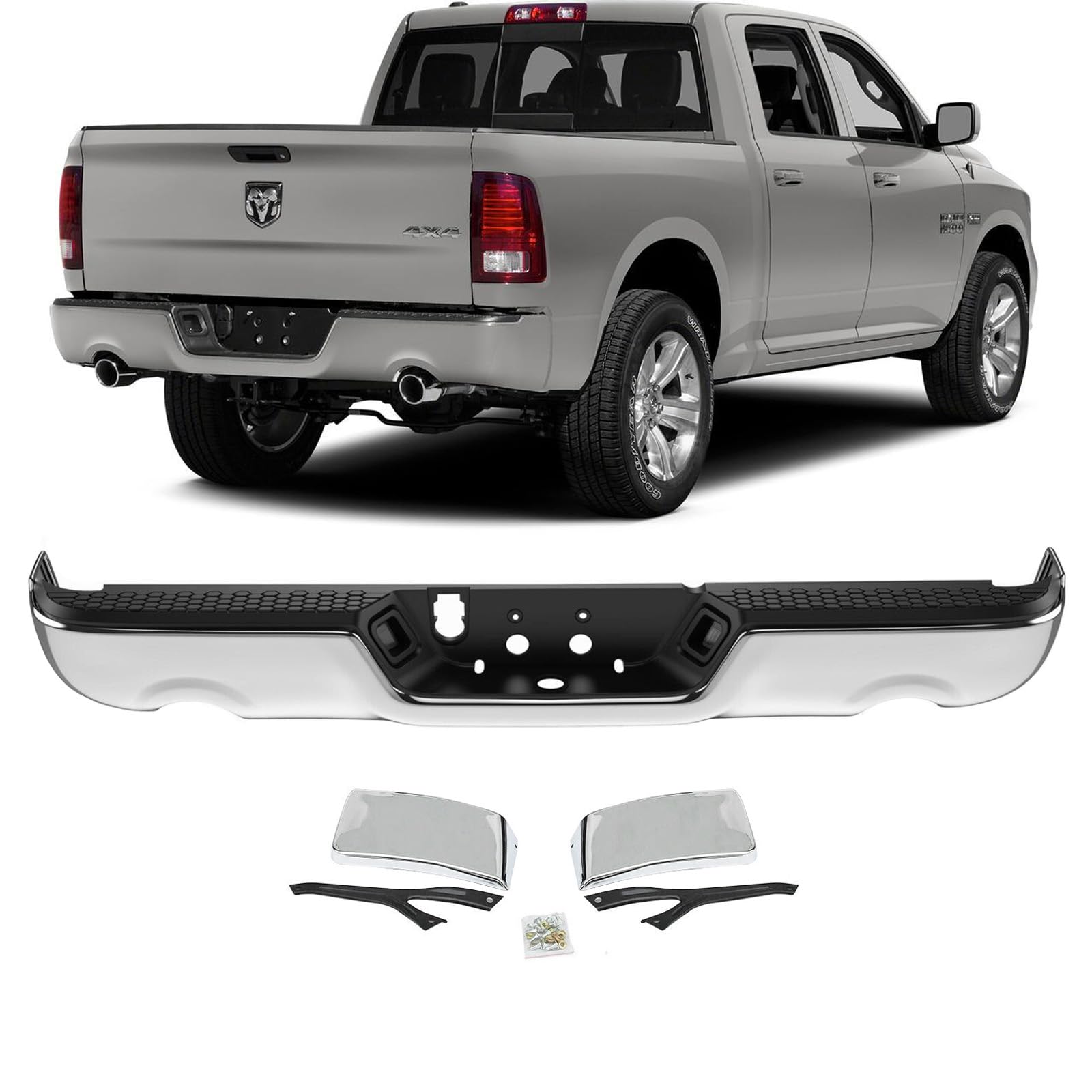 Rear Step Bumper Assembly for 09-18 Dodge RAM 1500 With Dual Exhaust