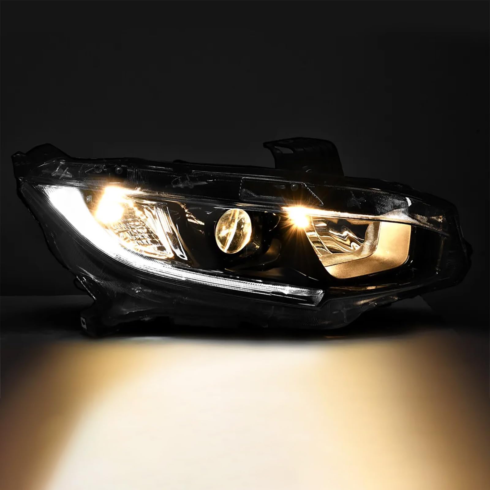 Pair Black Housing Headlights Lamps Assembly for 2016-2020 Honda Civic