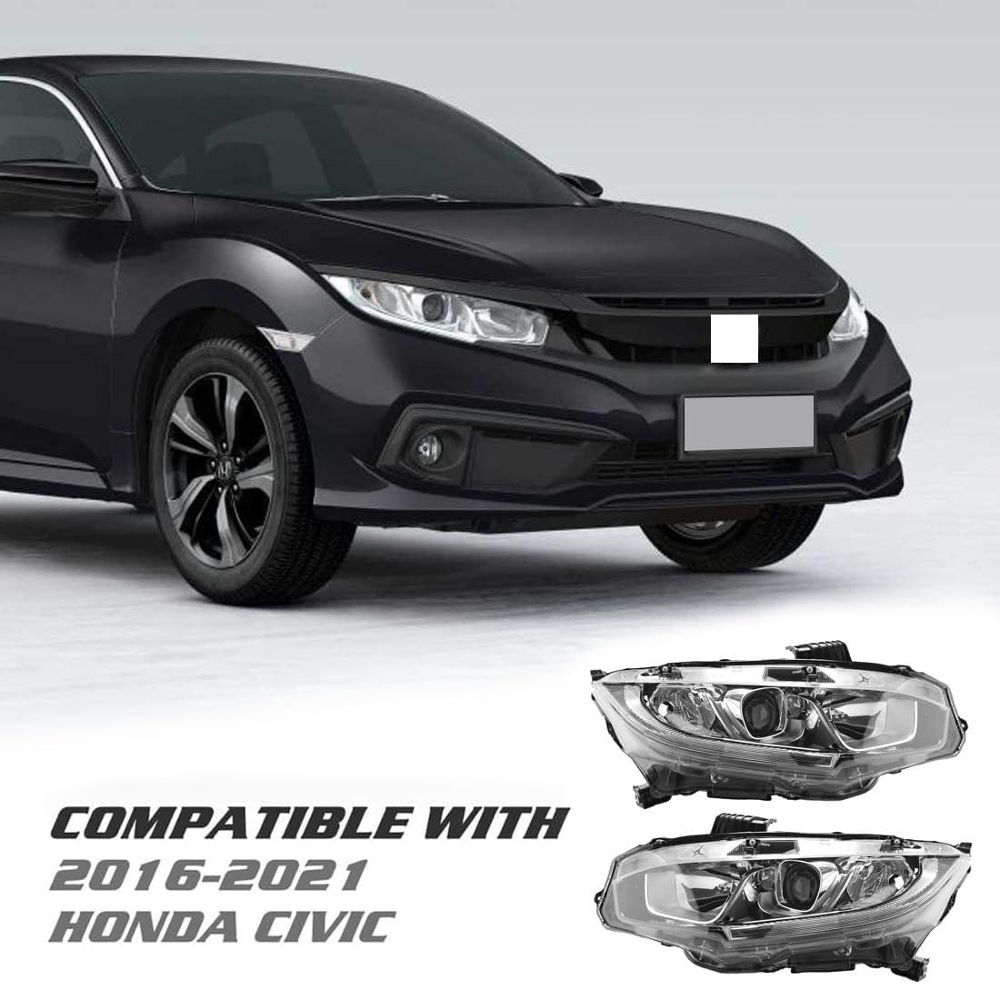 Chrome Housing Halogen Headlights Lamps for 2016-2020 Honda Civic