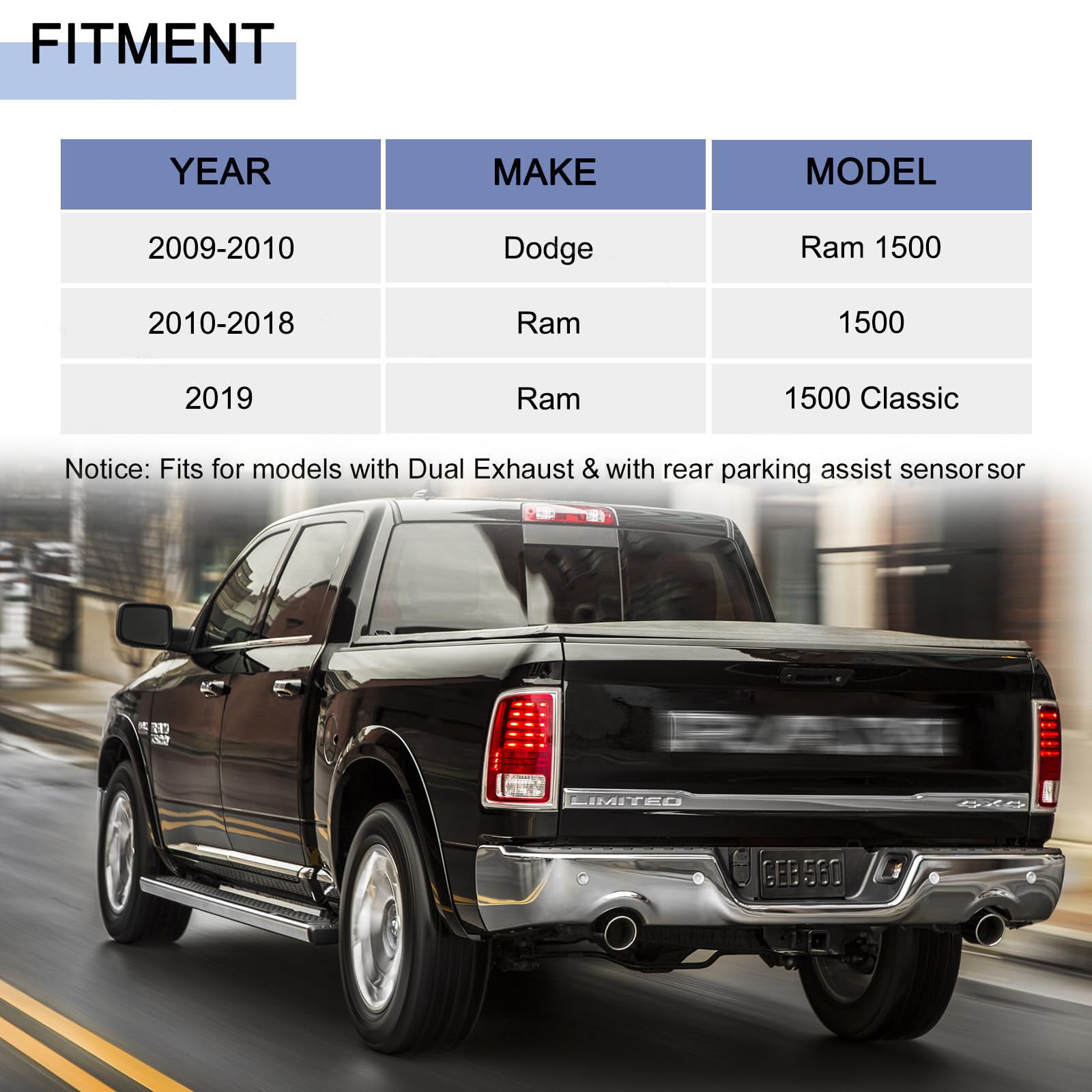 Rear Step Bumper Assembly for 09-18 Dodge RAM 1500 With Dual Exhaust