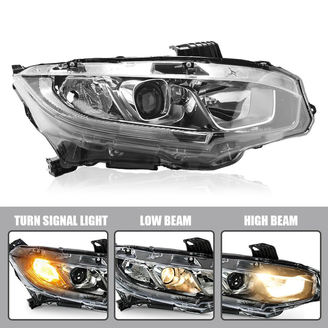 Chrome Housing Halogen Headlights Lamps for 2016-2020 Honda Civic