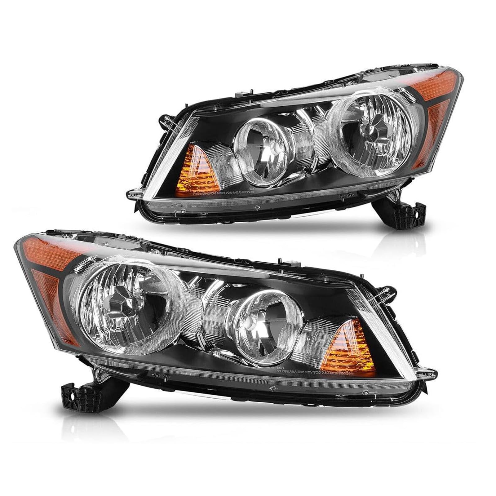 Black Halogen Headlights Assembly w/o Bulbs for 2008-2012 Honda Accord Sedan