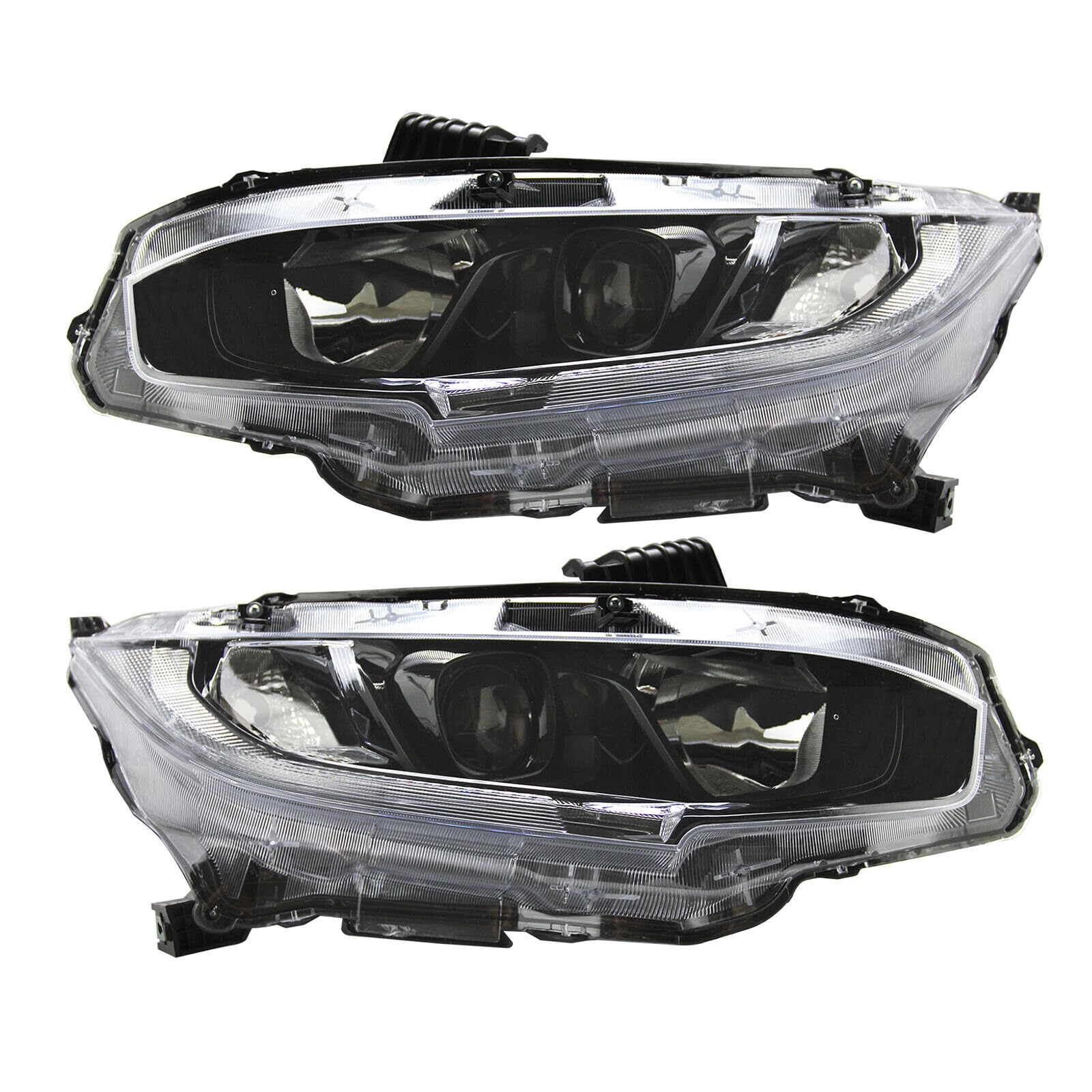 Pair Black Housing Headlights Lamps Assembly for 2016-2020 Honda Civic