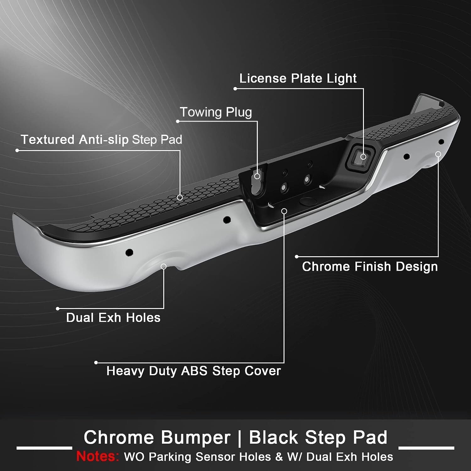 Rear Step Bumper Assembly for 09-18 Dodge RAM 1500 With Dual Exhaust