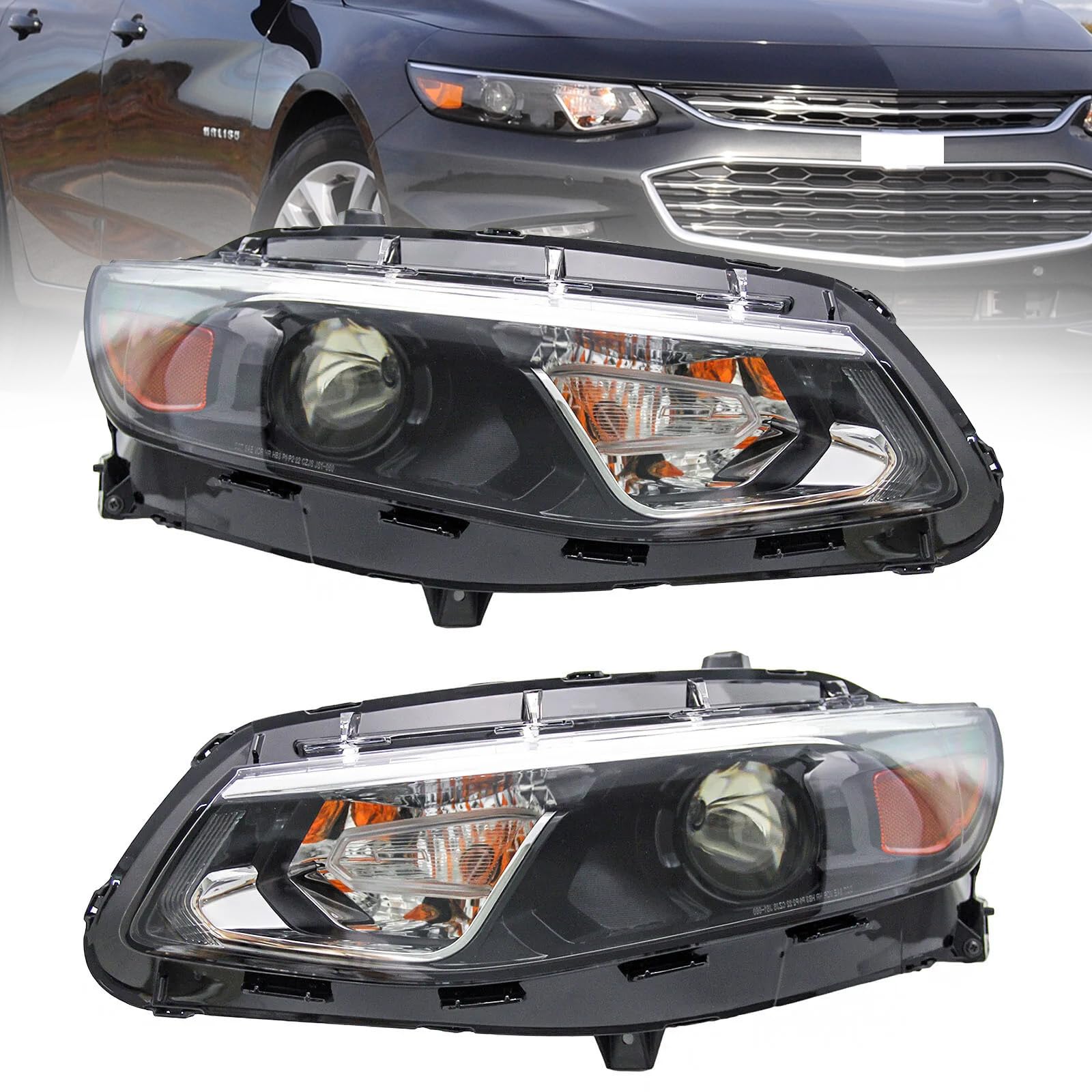 Halogen Headlights Headlamps w/Bulbs for 2016-2018 Chevrolet Malibu
