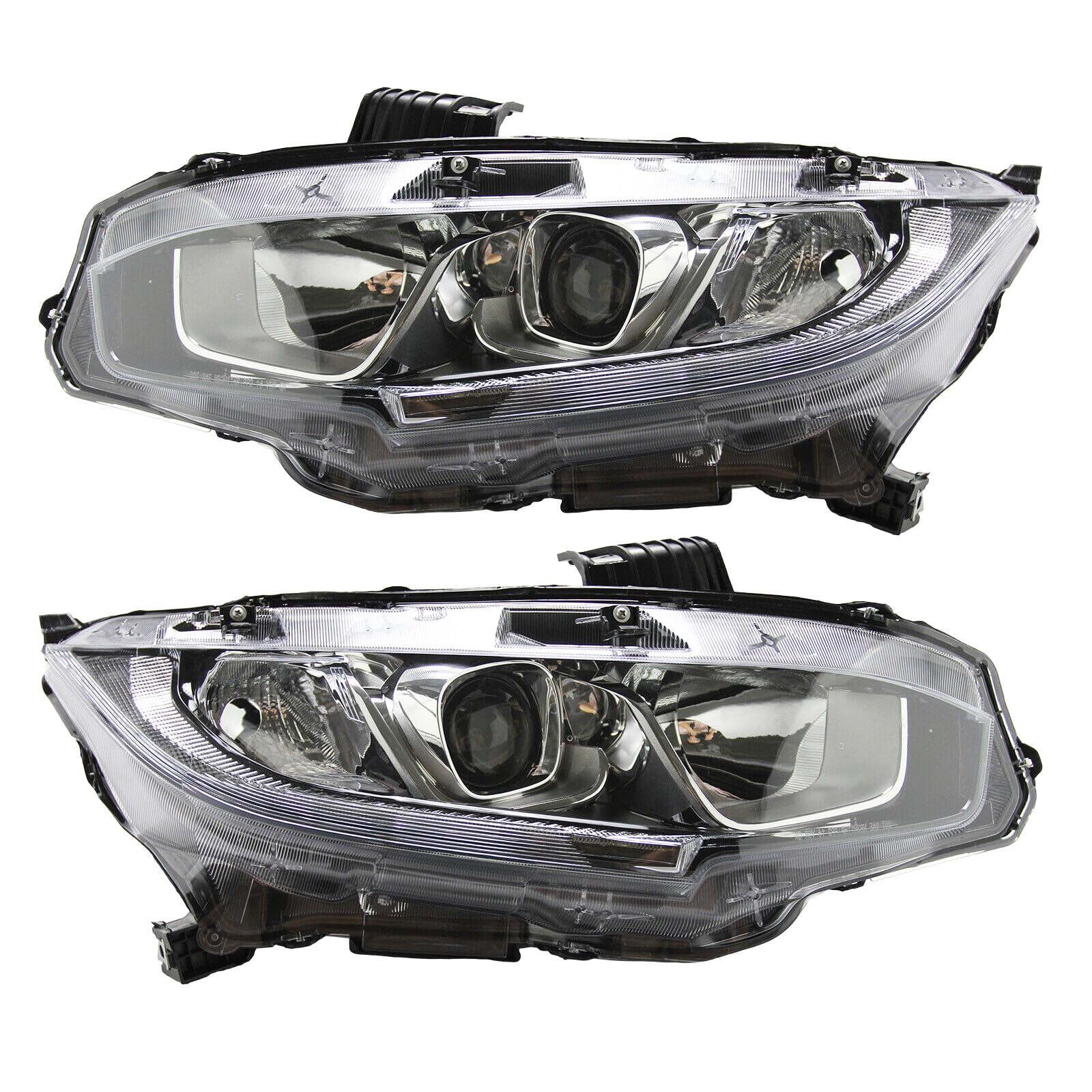 Chrome Housing Halogen Headlights Lamps for 2016-2020 Honda Civic