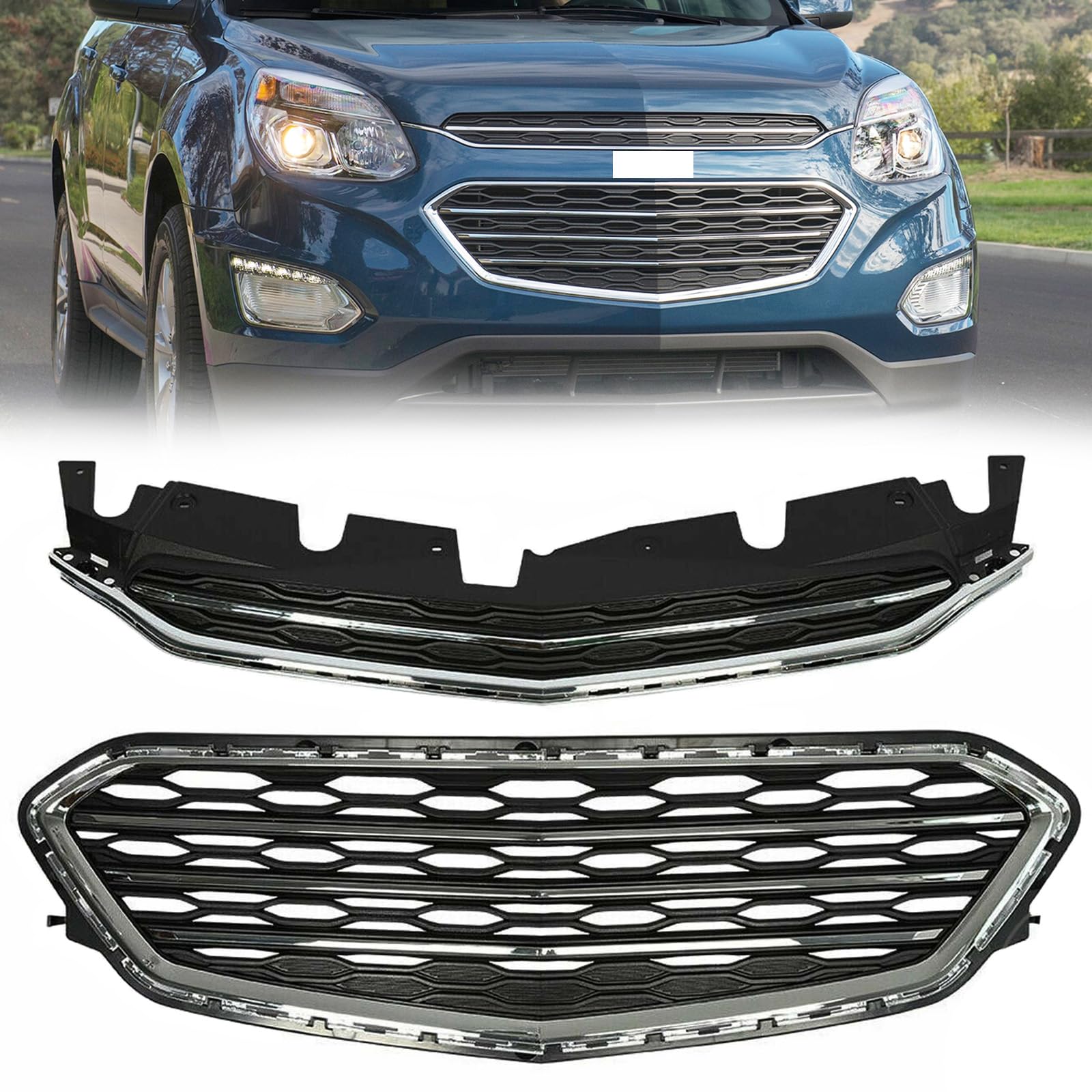 Chrome Front Upper Grille+Lower Grille for 2016-2017 Chevrolet Equinox