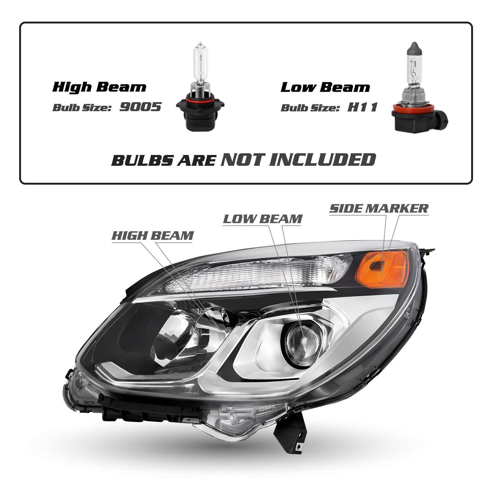 Halogen Headlight Lamp Assembly for 2016-2017 Chevrolet Equinox