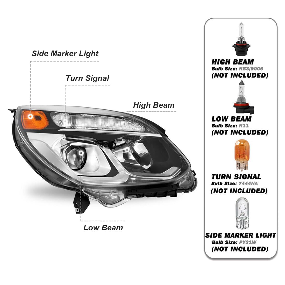 Halogen Headlight Lamp Assembly for 2016-2017 Chevrolet Equinox