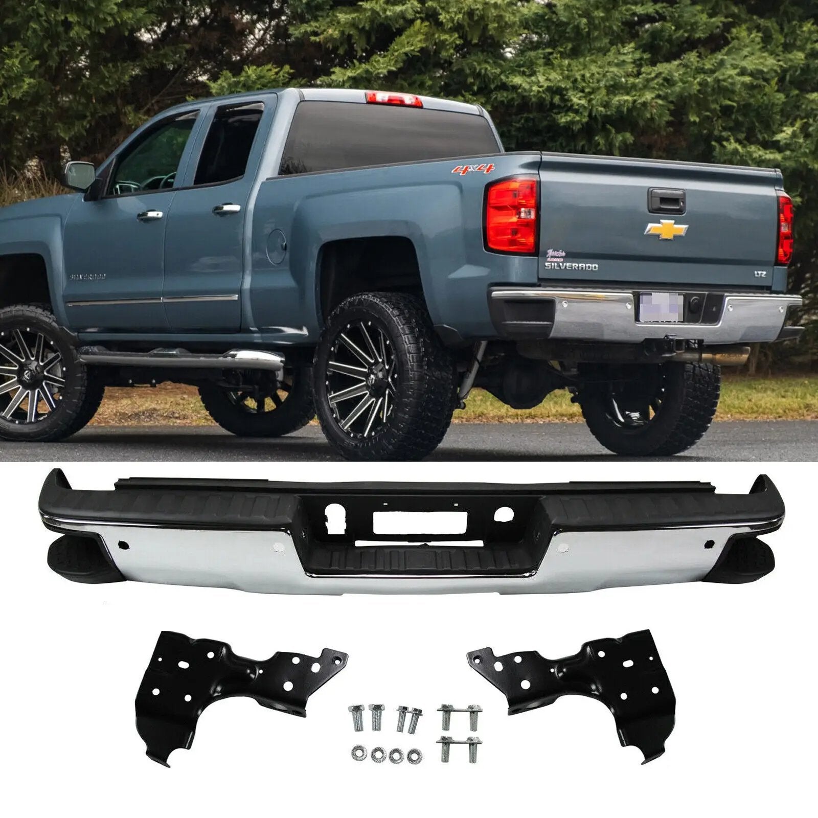 Rear Step Bumper w/Sensor Holes for 2014-2018 Chevy Silverado GMC Sierra 1500