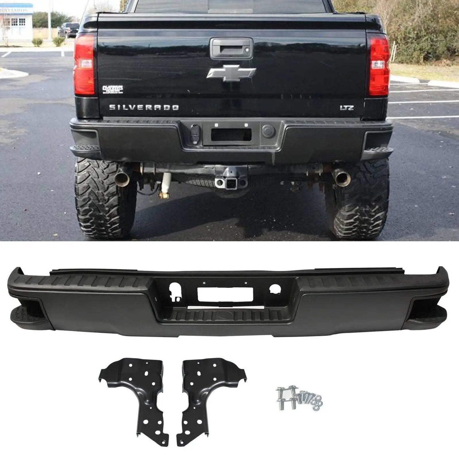 Rear Step Bumper for 2014-2018 Chevy Silverado GMC Sierra 1500 Textured Black