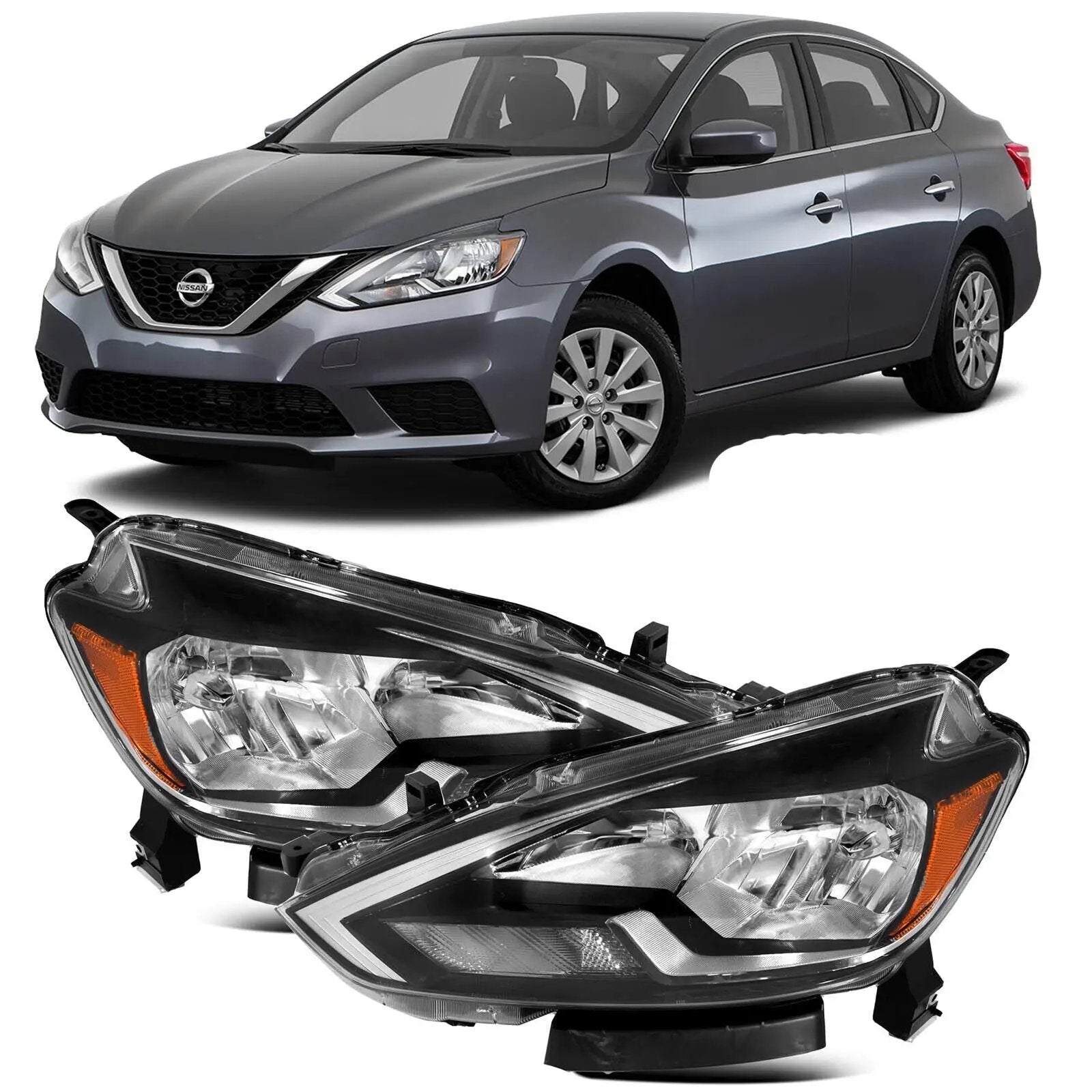 Headlights Headlamps Assembly w/o Bulbs for 2016-2018 Nissan Sentra