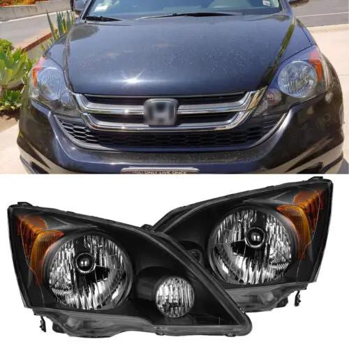 Pair Black Halogen Headlights Headlamps Assembly for 2007-2011 Honda CR-V CRV