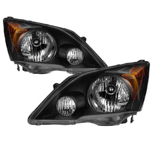 Pair Black Halogen Headlights Headlamps Assembly for 2007-2011 Honda CR-V CRV