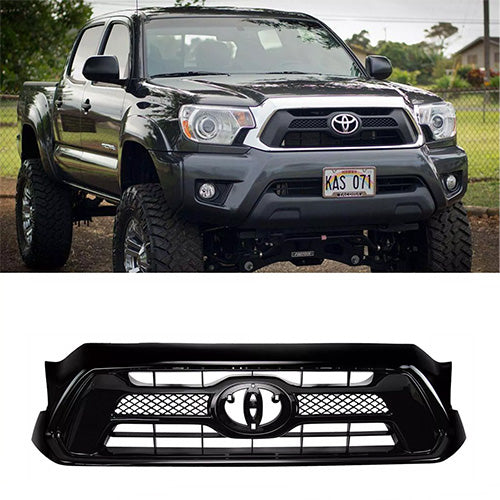Front Bumper Grille Gloss Black Mesh for 2012-2015 Toyota Tacoma