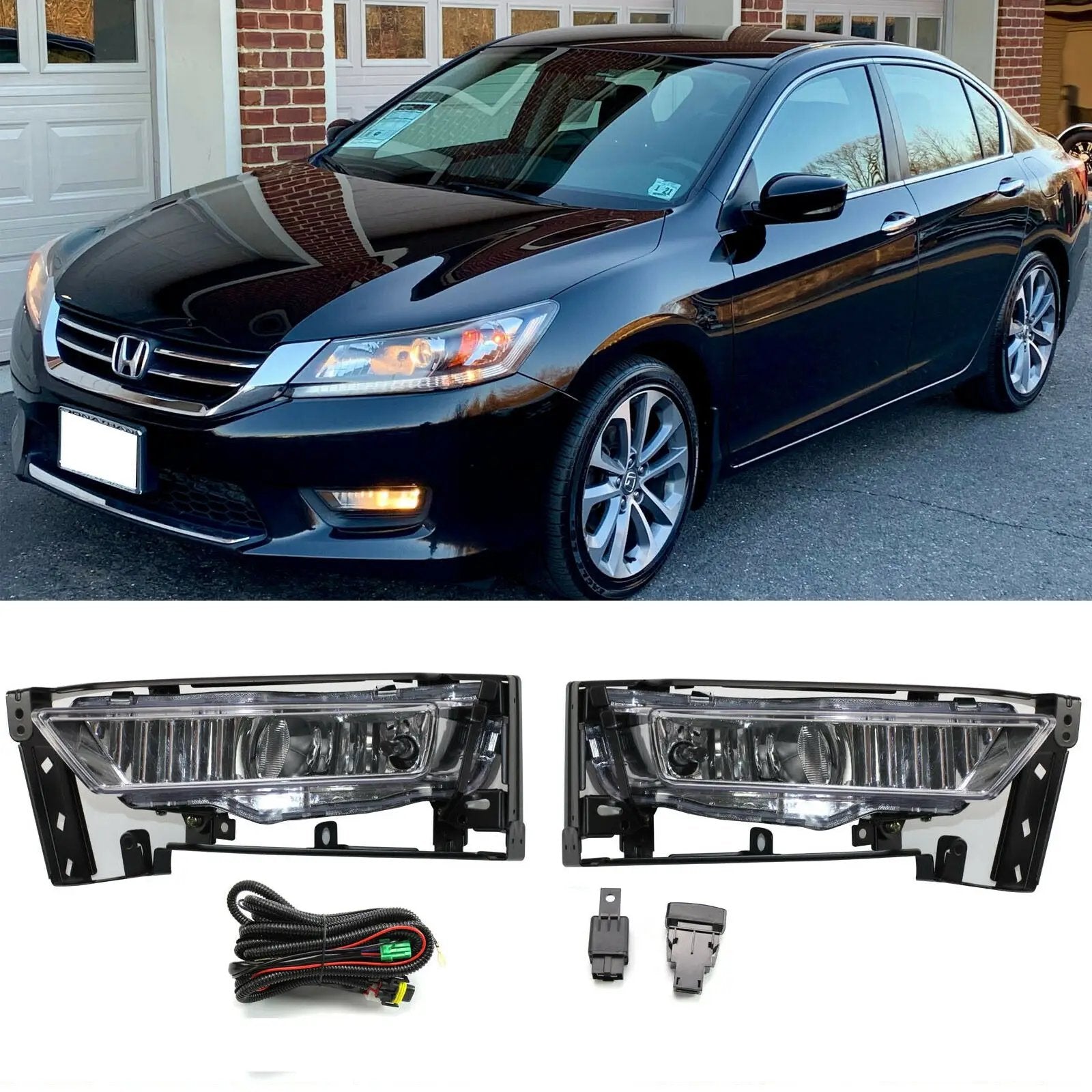 Pair of Fog Lights w/Bulbs Wiring for 2013-2015 Honda Accord Sedan