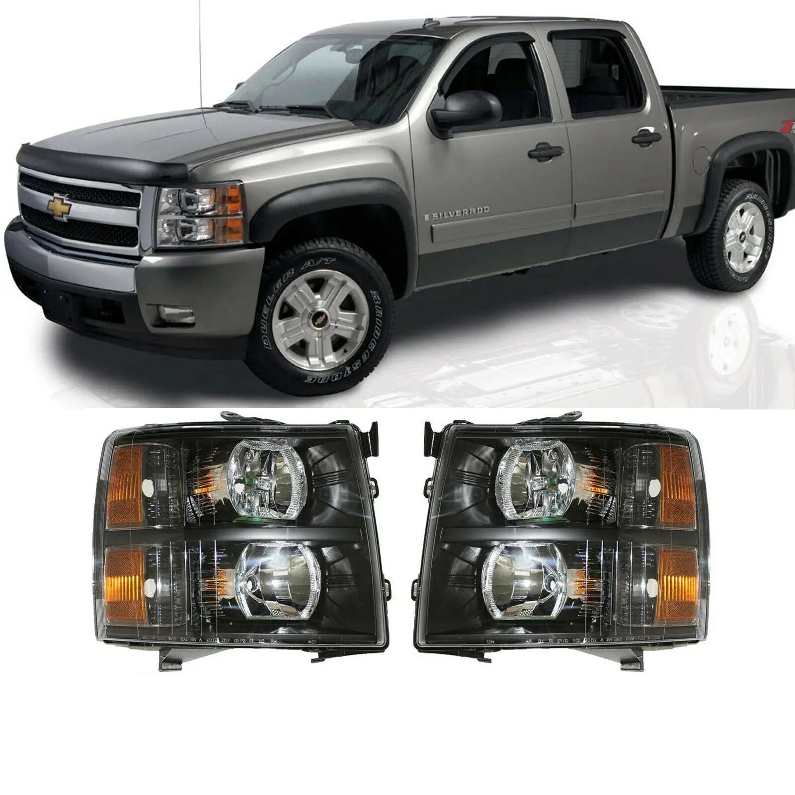 Housing Headlight Lamp w/o Bulbs for 07-13 Chevy Silverado 1500 2500 3500
