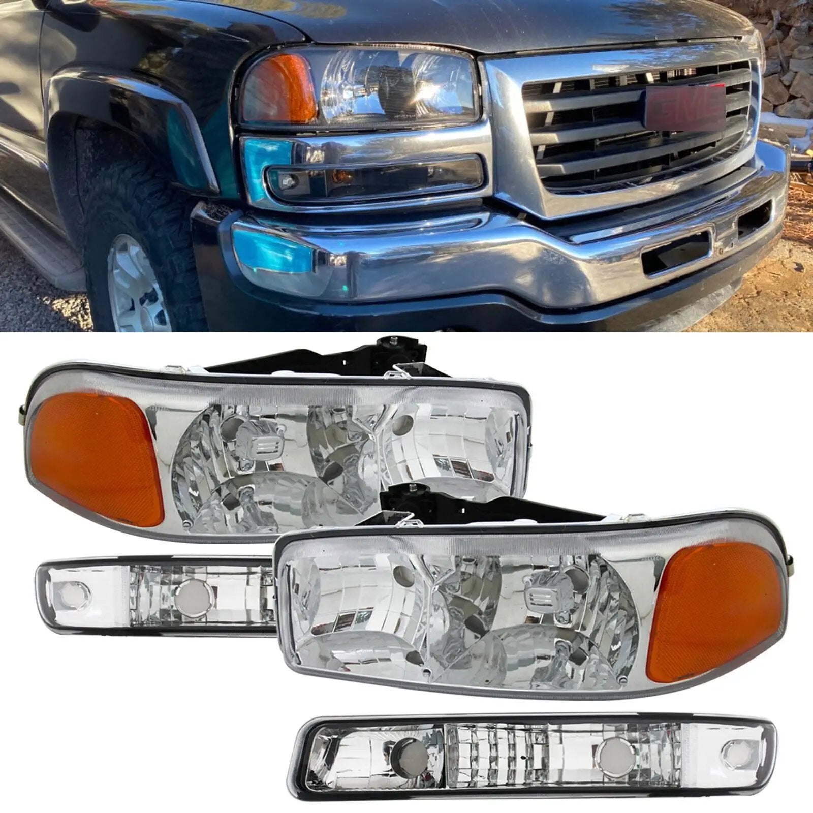 Headlights Bumper Lamps Fits 1999-2006 GMC Sierra 1500 Yukon XL 1500
