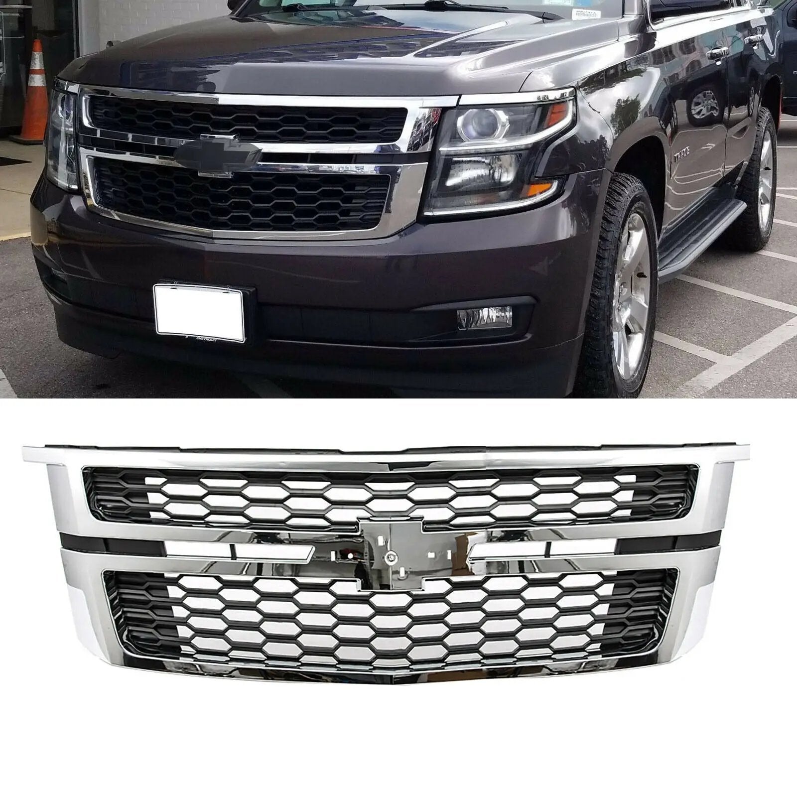 Chrome Trim Front Grille Bumper Grill for 15-20 Chevrolet Tahoe Suburban LS LT