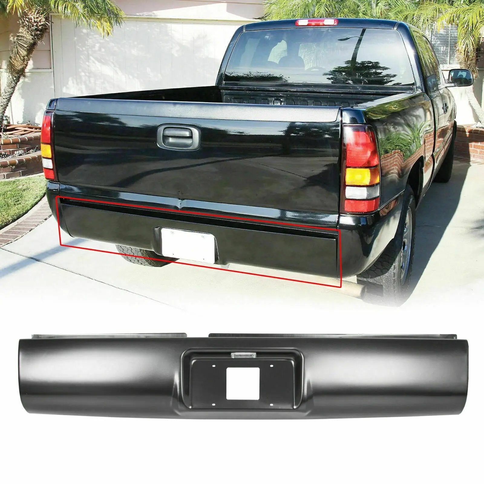 Rear Bumper Roll Pan w/LED License Lamp for 1994-2003 Chevy GMC S10 Sonoma