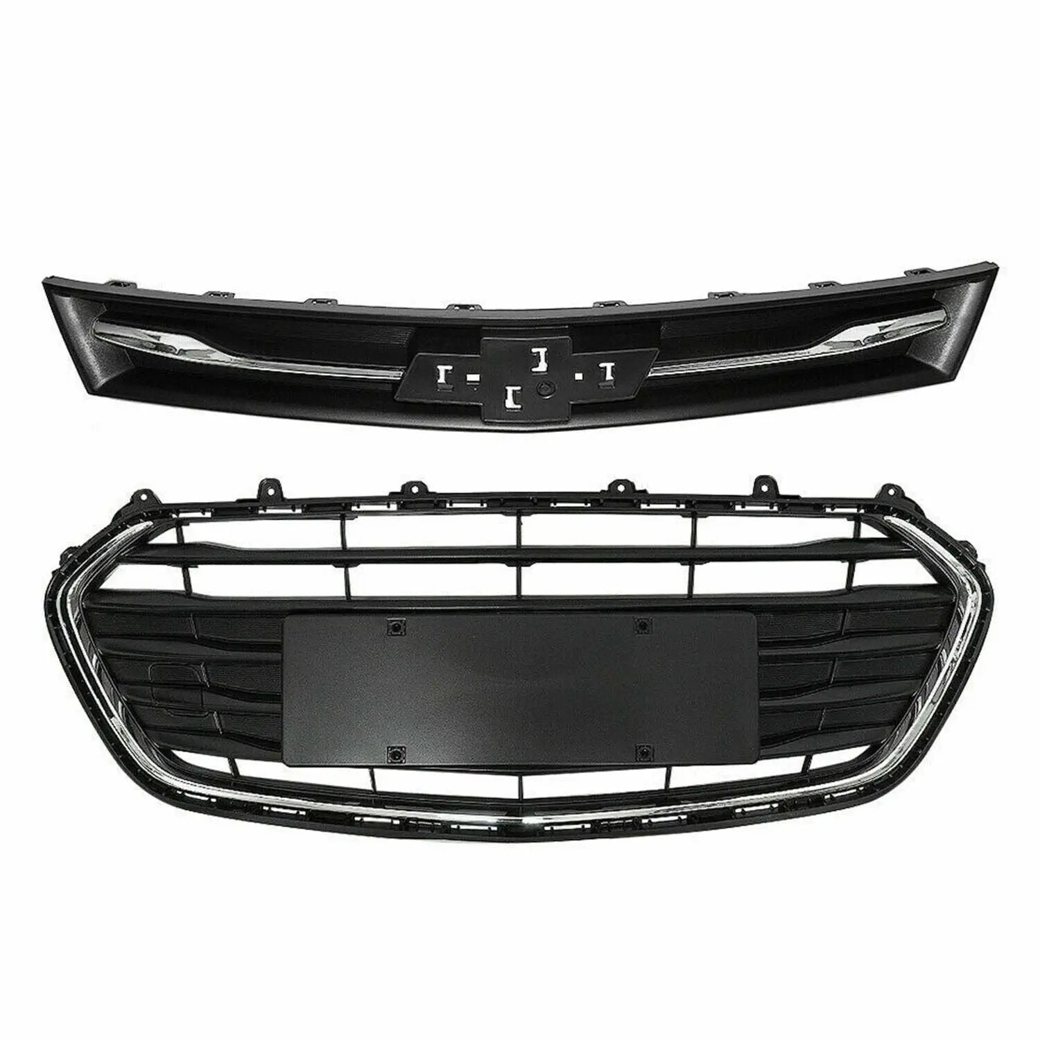 Front Upper Lower Grille Grill Black & Chrome for 17-20 Chevrolet Trax