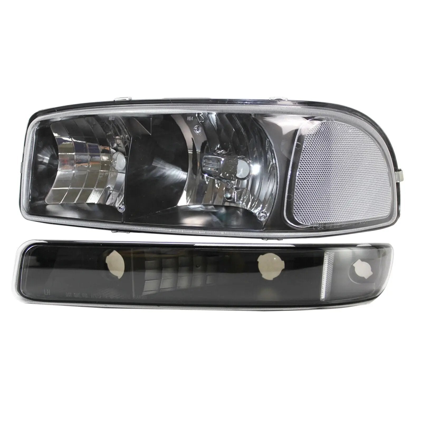 Black Headlights Bumper Lamps Fits 1999-2006 GMC Sierra 1500 Yukon XL