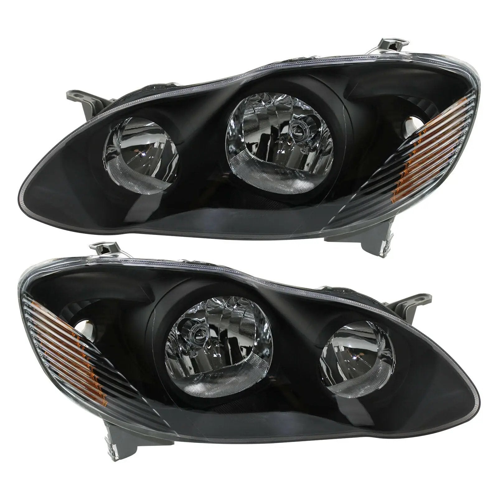 Headlights Assembly Headlamps Black Housing for 2003-2008 Toyota Corolla