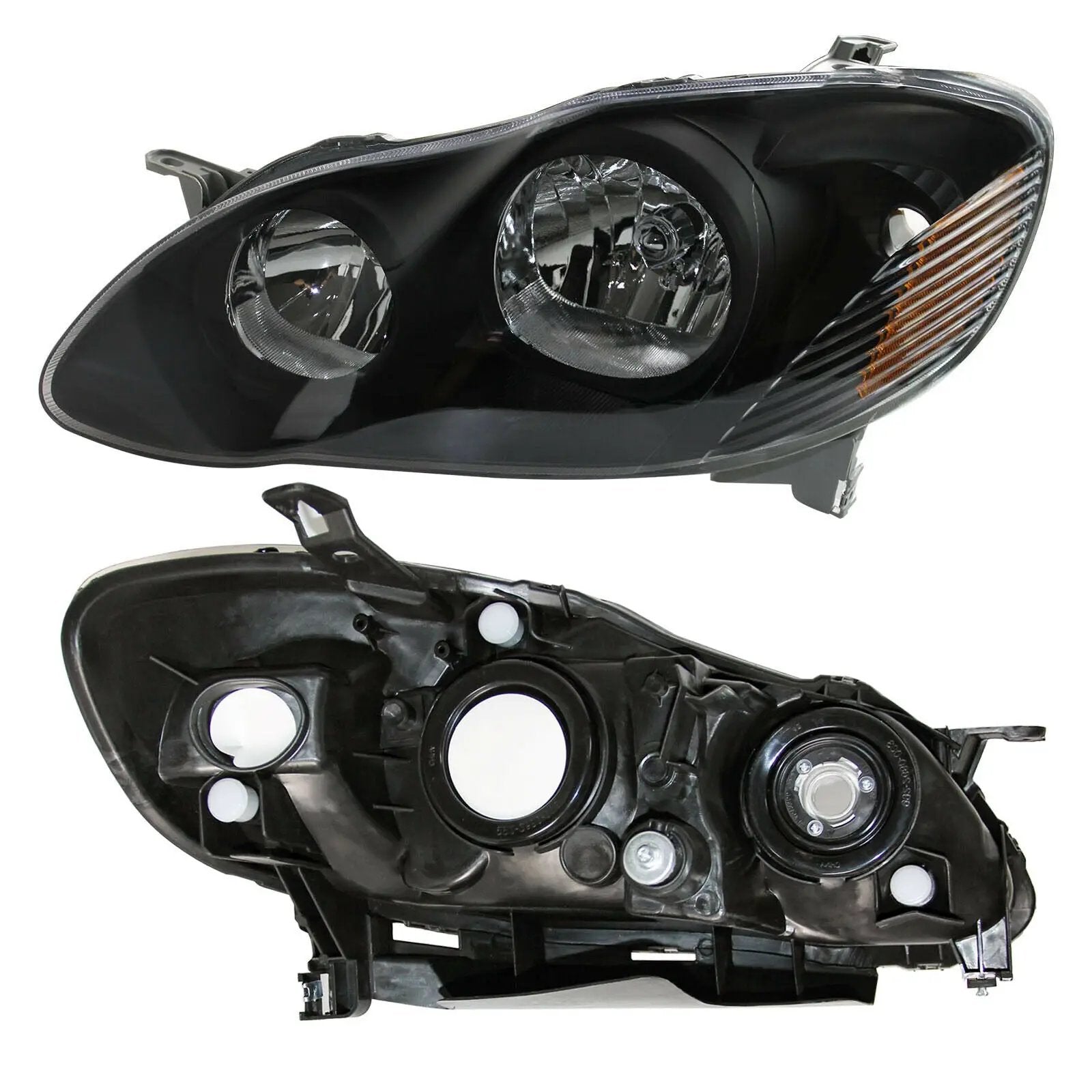 Headlights Assembly Headlamps Black Housing for 2003-2008 Toyota Corolla