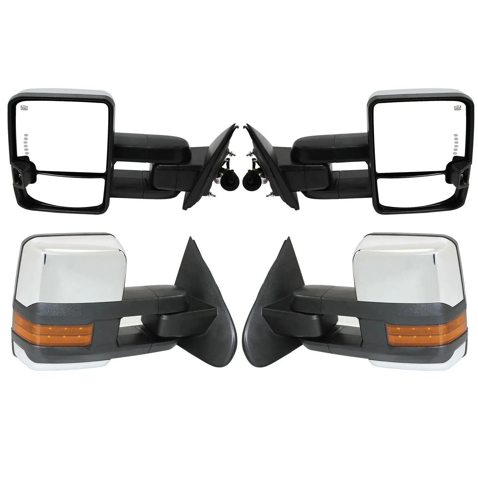 Chrome Tow Mirrors Power Heat Turn Signal for 14-18 Chevy Silverado 1500 2500