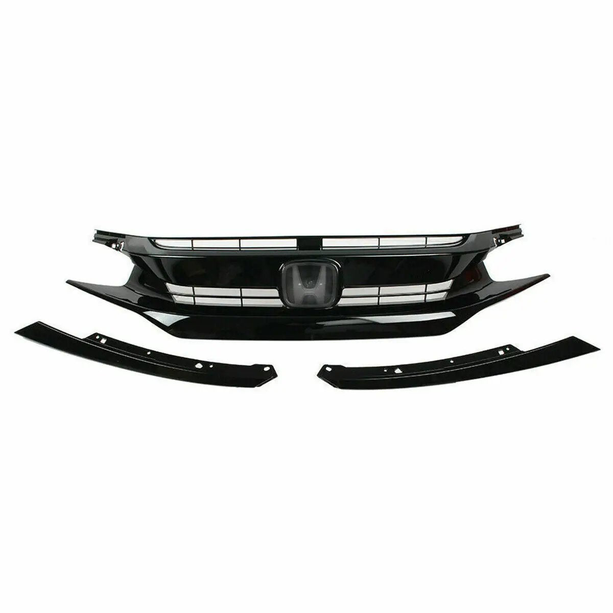 Gloss Black Front Bumper Grill Grille w/Chrome Emblem for 16-18 Honda Civic