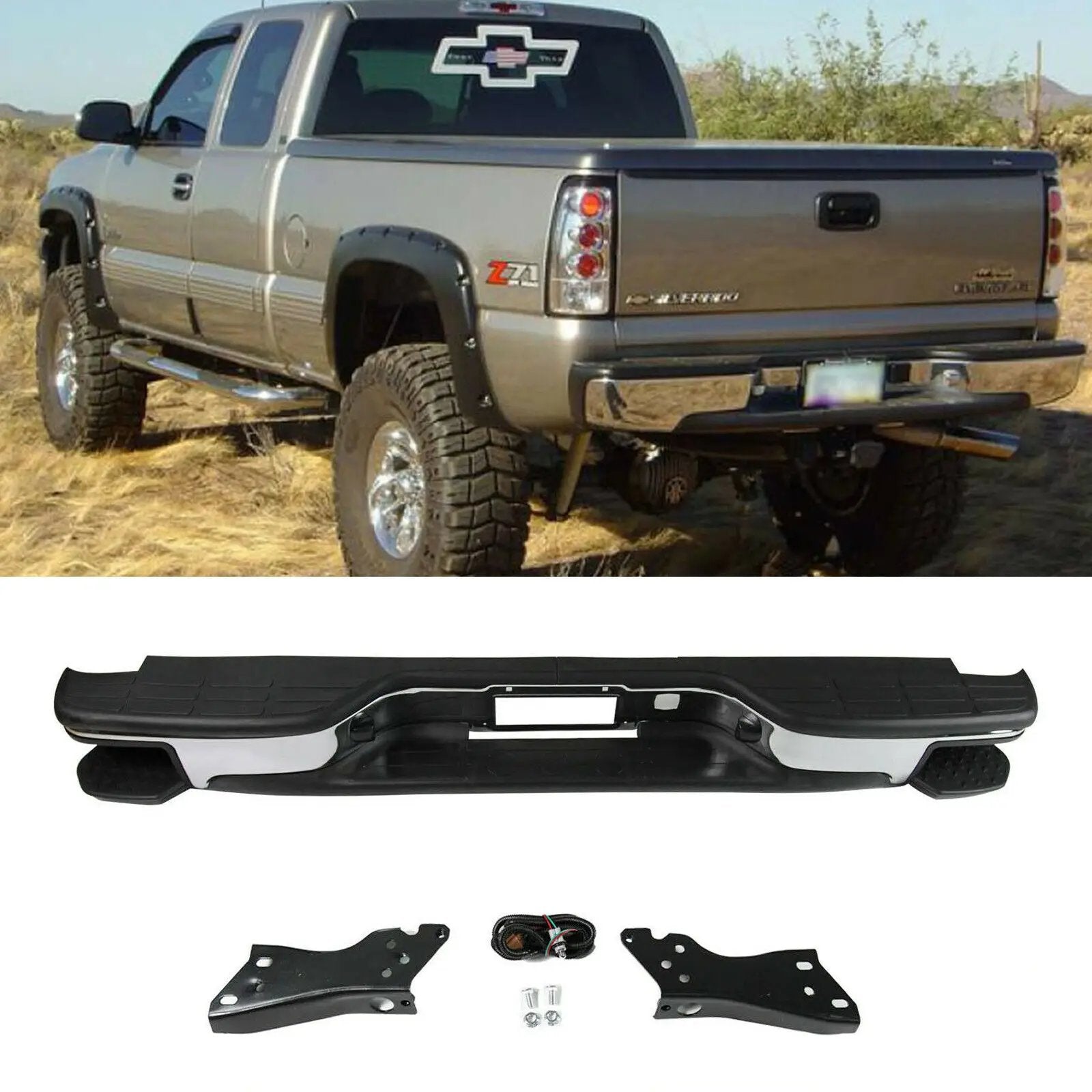 Chrome Rear Step Bumper w/Pedal for 99-2006 Chevy Silverado GMC Sierra 1500