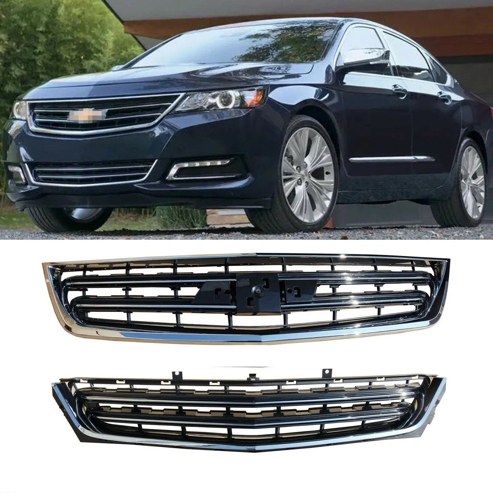 Front Grille Upper Grille Chrome & Black for 2014-2020 Chevrolet Impala LT Sedan