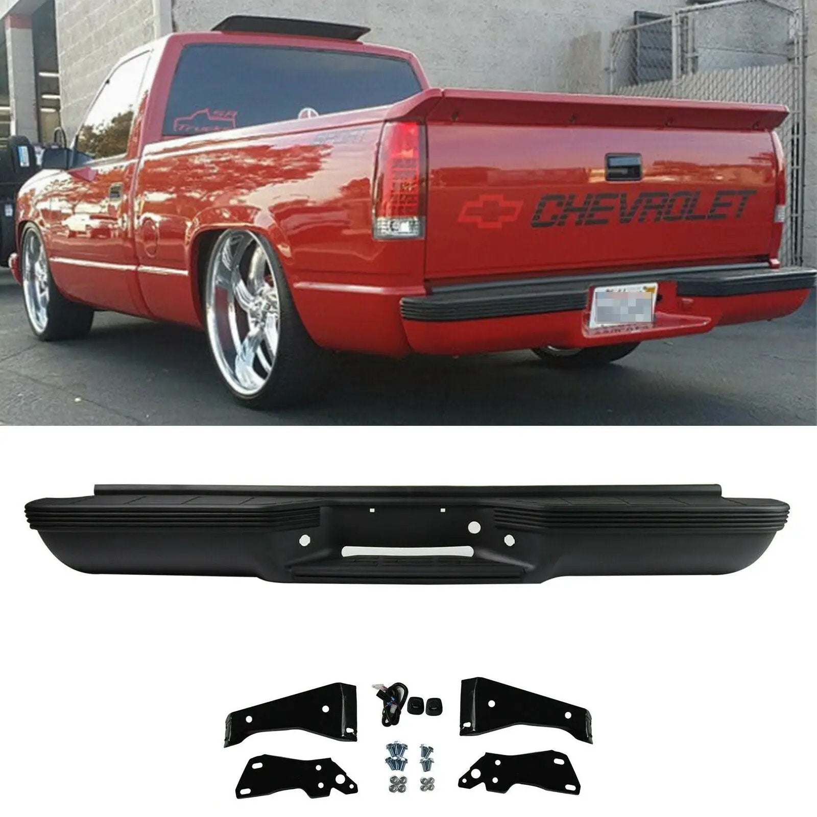 Black Rear Step Bumper for 88-2000 Chevy Silverado GMC Sierra C/K 1500 2500