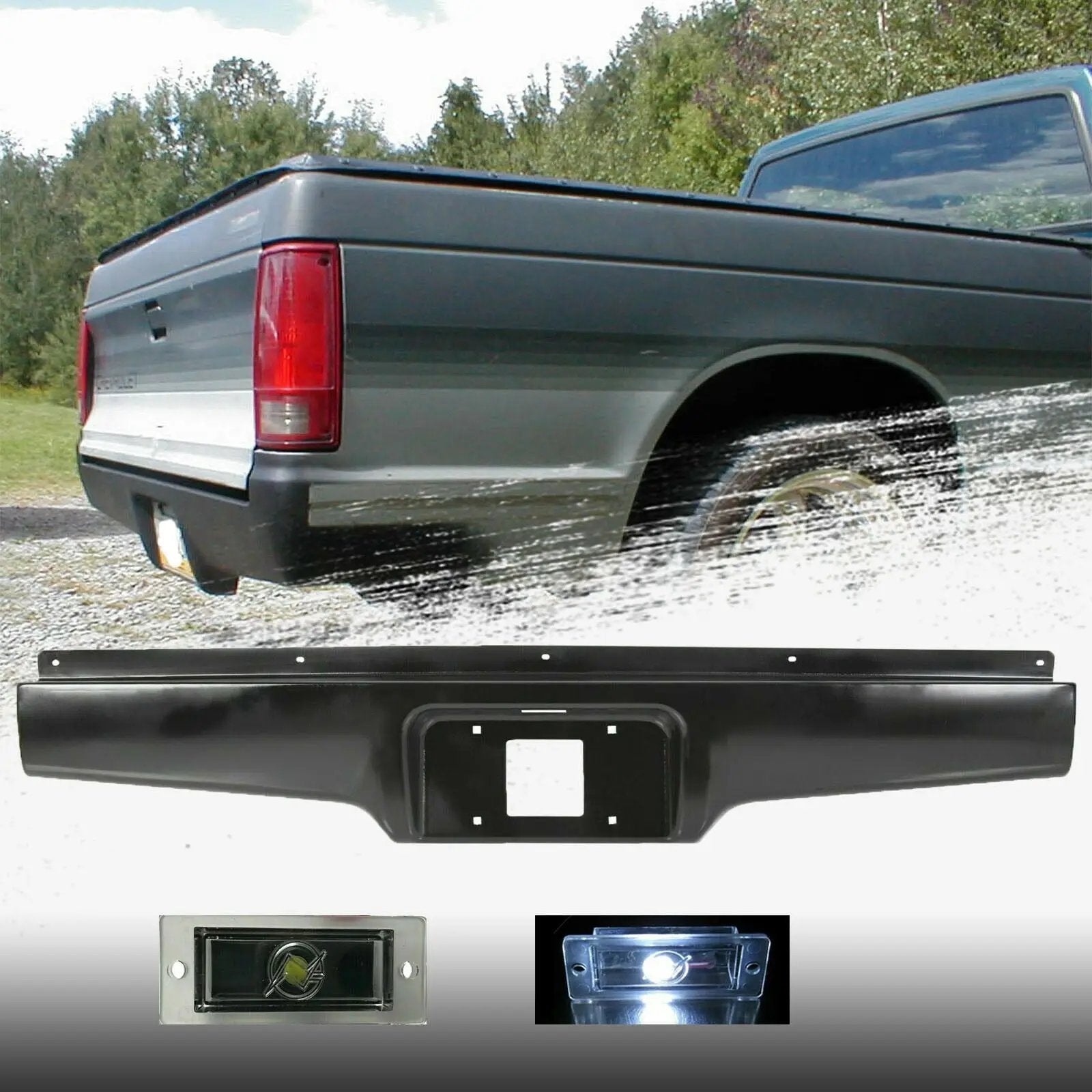 Rear Bumper Roll Pan w/LED Lamp for 1982-1993 Chevy S10 GMC S15 Sonoma