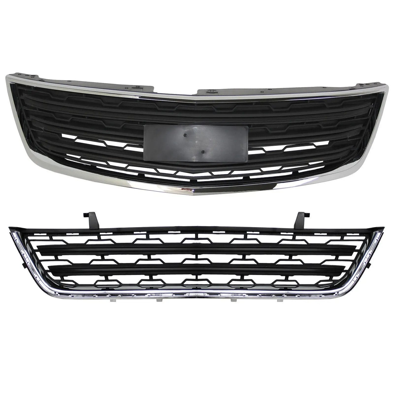 Black Chrome Front Upper & Lower Grille Grill for 2013-2017 Chevy Traverse