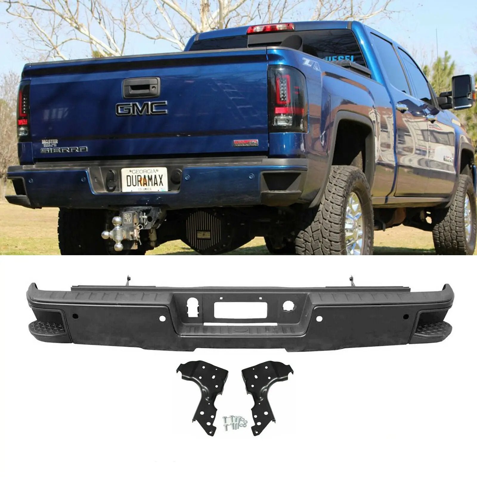 Rear Step Bumper w/ Sensor Holes for 14-18 Chevy Silverado Sierra 1500