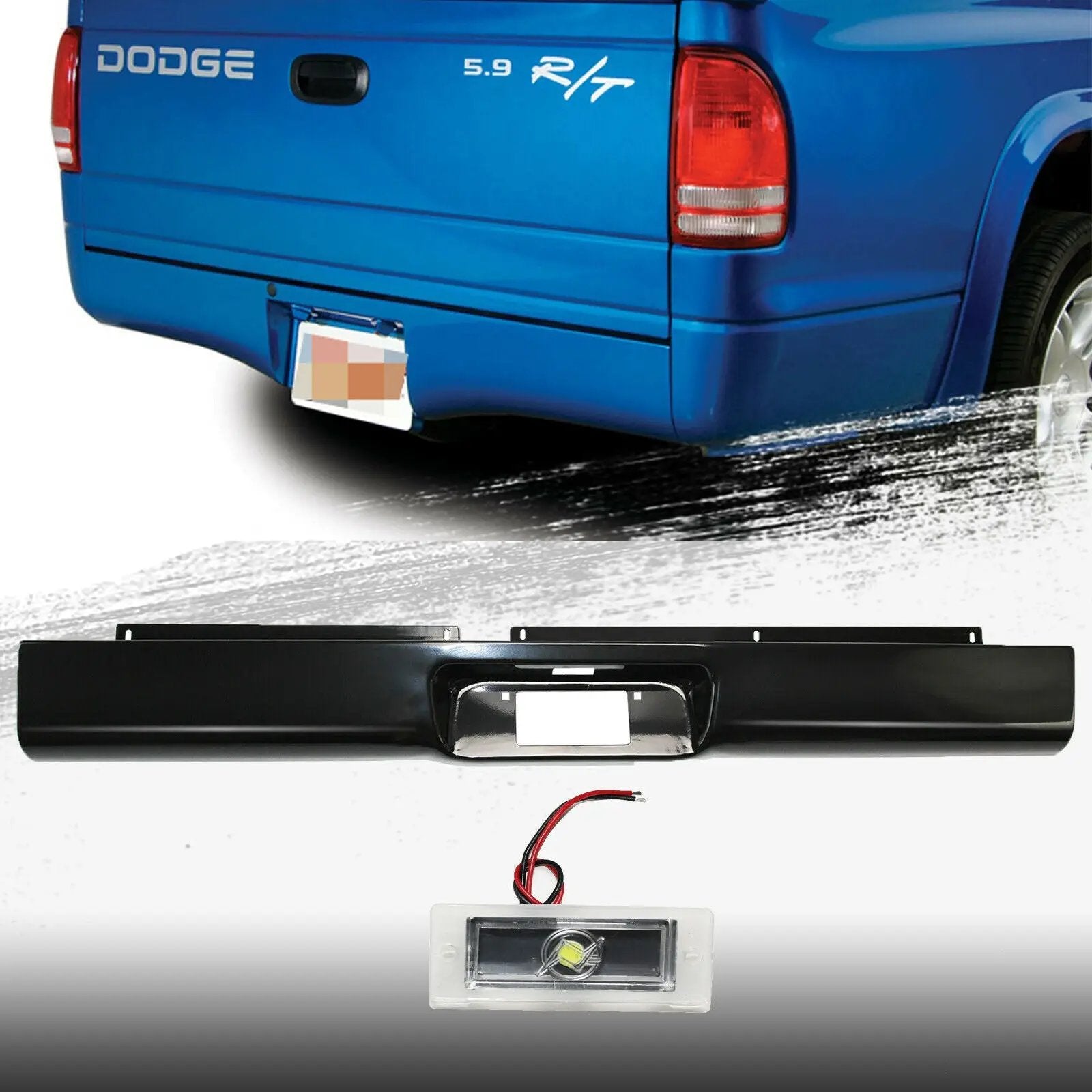 Rear Bumper Roll Pan w/LED License Light for 1997-2004 Dodge Dakota