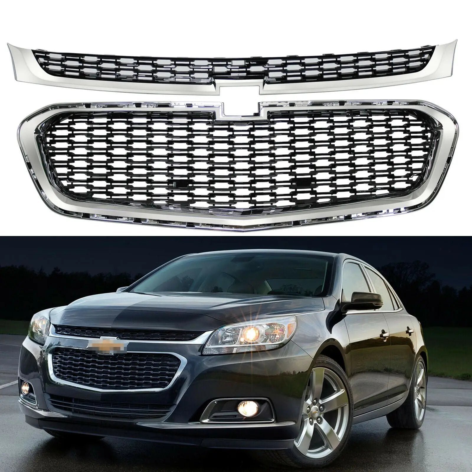 Chrome Front Upper & Center Grille Grill for 2014-2015 Chevrolet Malibu