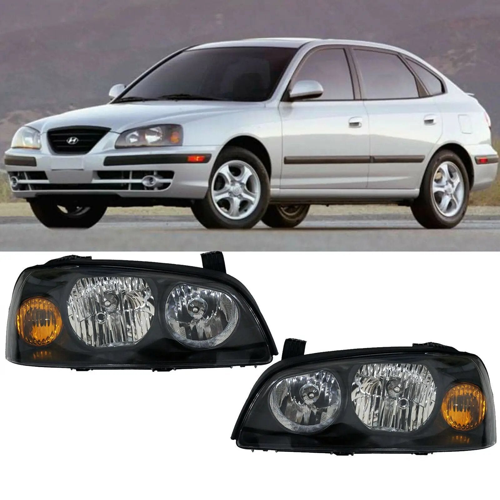 Black Halogen Headlights Headlamps w/o Bulbs for 2004-2006 Hyundai Elantra