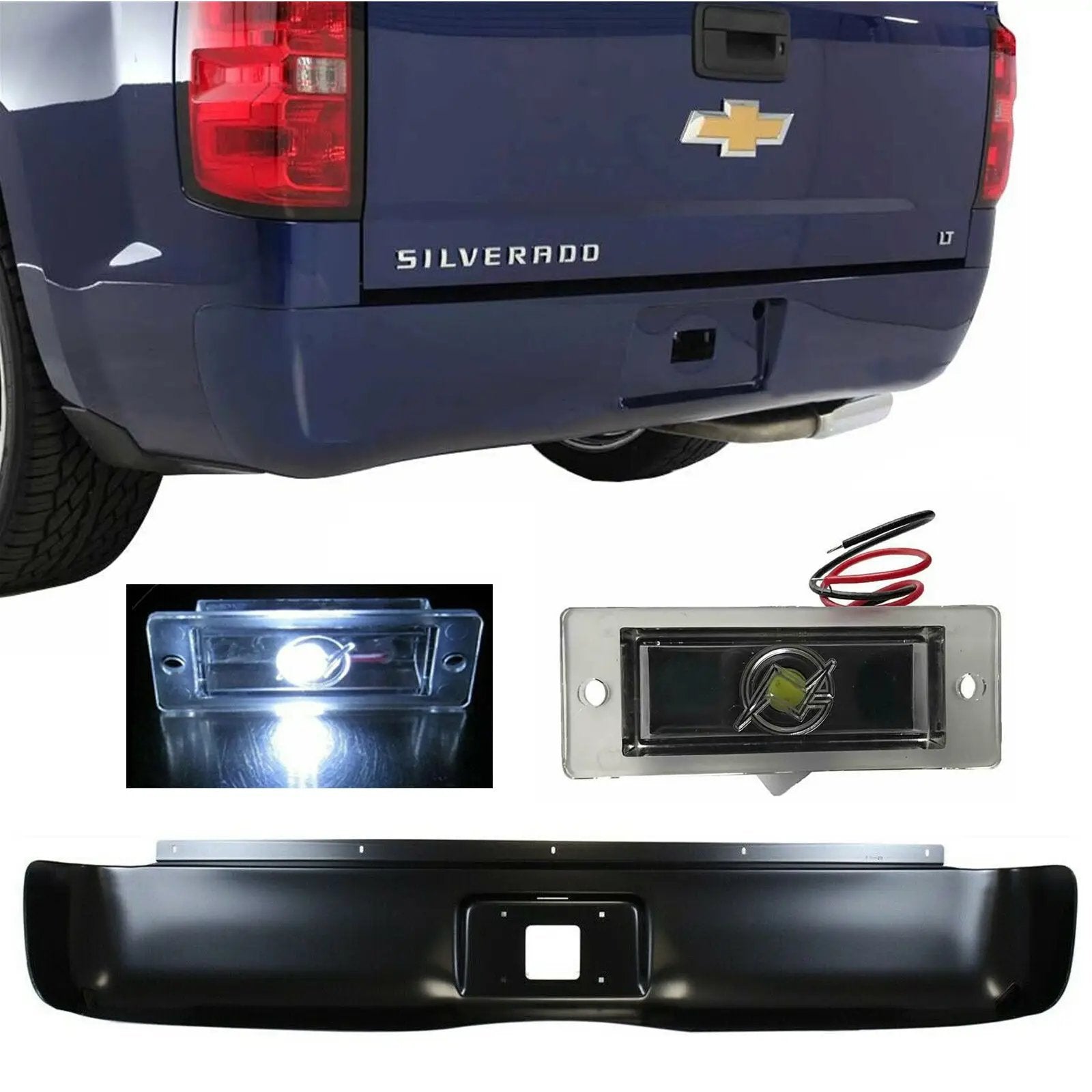 Rear Bumper Roll Pan w/LED License Lamp for  2007-2013 Silverado 1500