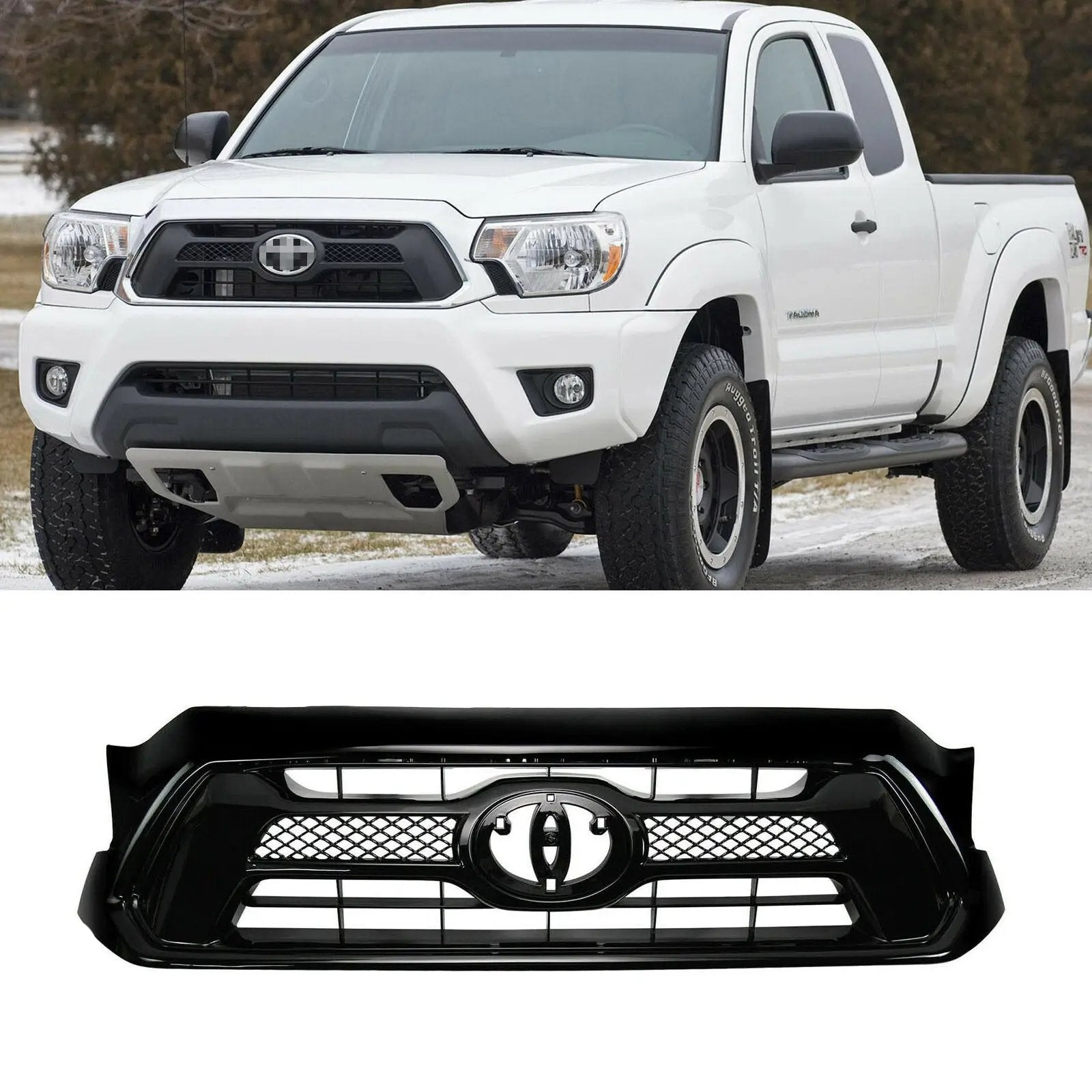 Front Bumper Grille Gloss Black Mesh for 2012-2015 Toyota Tacoma