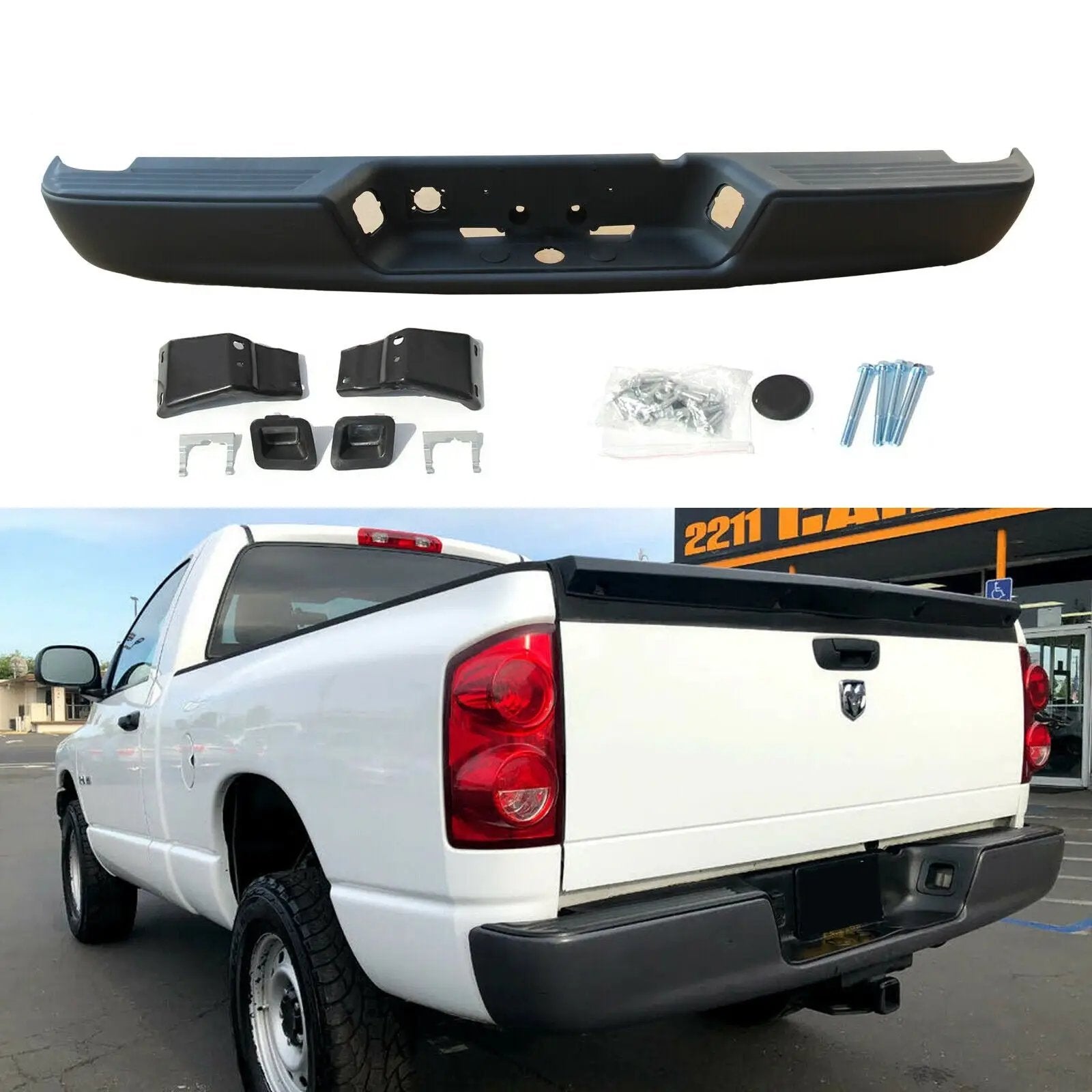 Rear Step Bumper Assembly for 2004-2008 Dodge Ram 1500 2500 3500 HD Black & Chrome